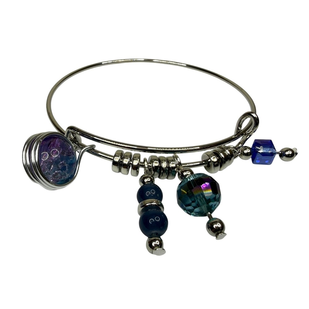 Fashion Expandable Bangle Bracelet Silver Tone Blue Purple Teal Charm Jewelry